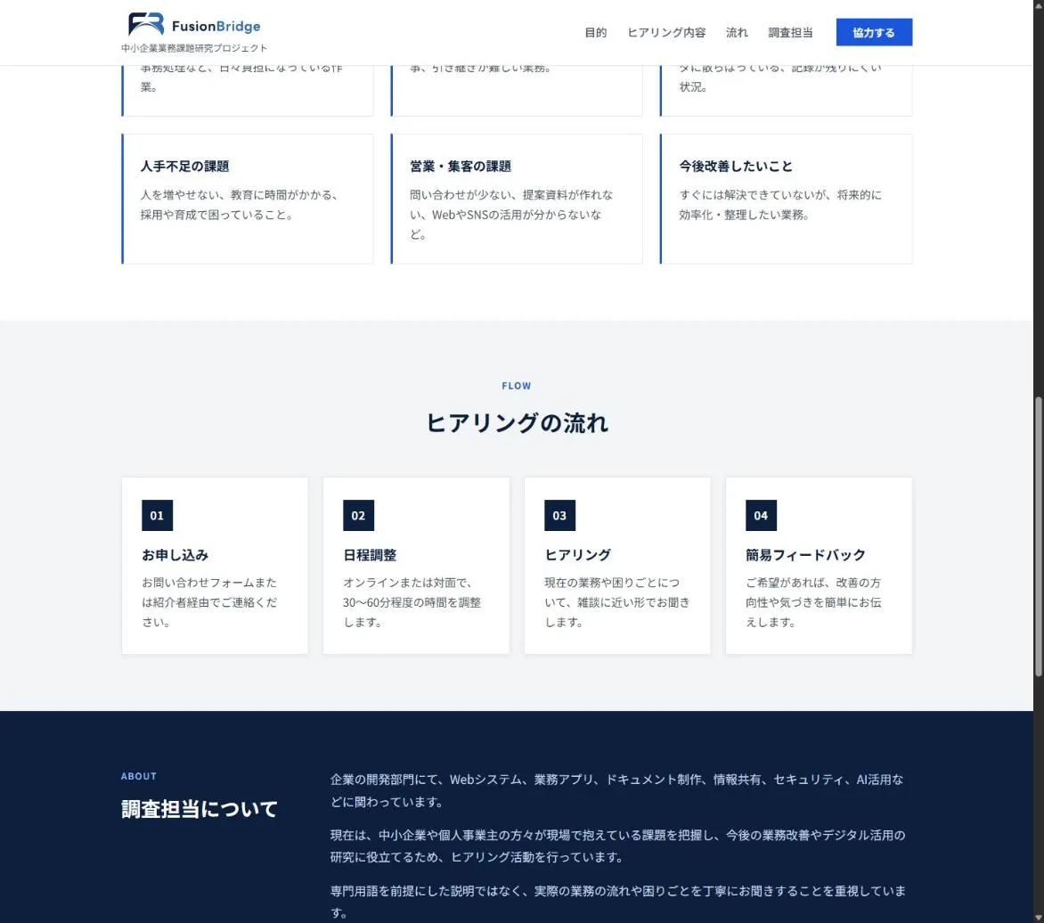 申し込みから簡易フィードバックまでの4ステップと、調査担当の紹介